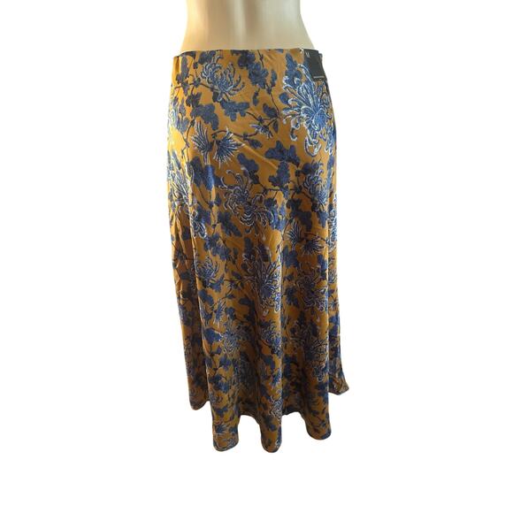 NWT Women M Tall Banana Republic Midi Slip Skirt Floral Print Ochre Long Maxi - Picture 4 of 6